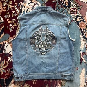 Harley Davidson Denim Vest Men XL Patch HOG Pocket Classic Button Biker VTG
